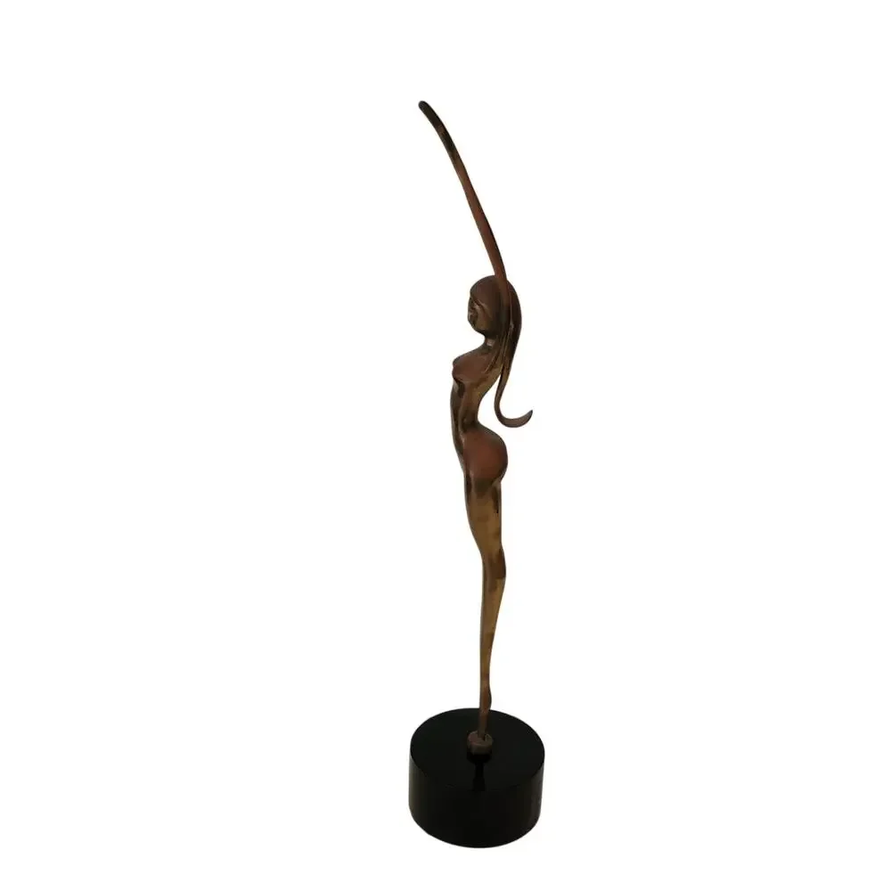 Vintage Mid-Century Modern (MCM) brass sculpture of an elongated female figure